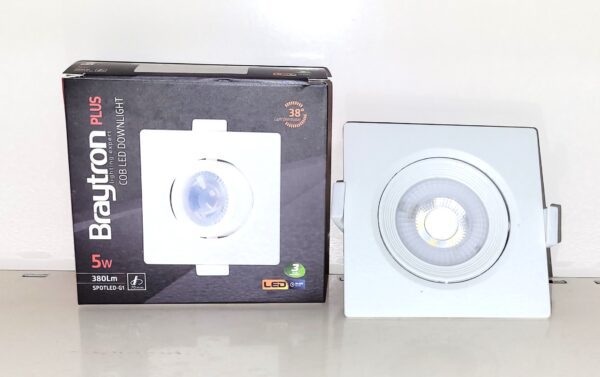 SPOT LED PATRAT 5W BRAYTRON INCASTRABIL 380LM 38 GR 6500K IP20 G1 ROTABIL