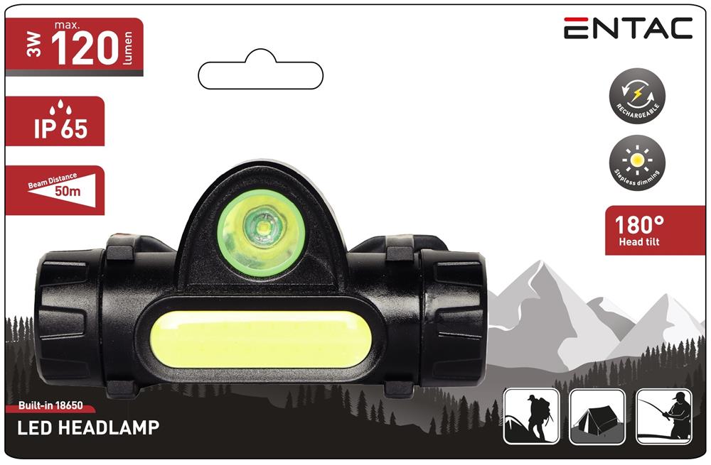 Lampa frontala 3W Entac acum. 18650 integrat - imagine 2