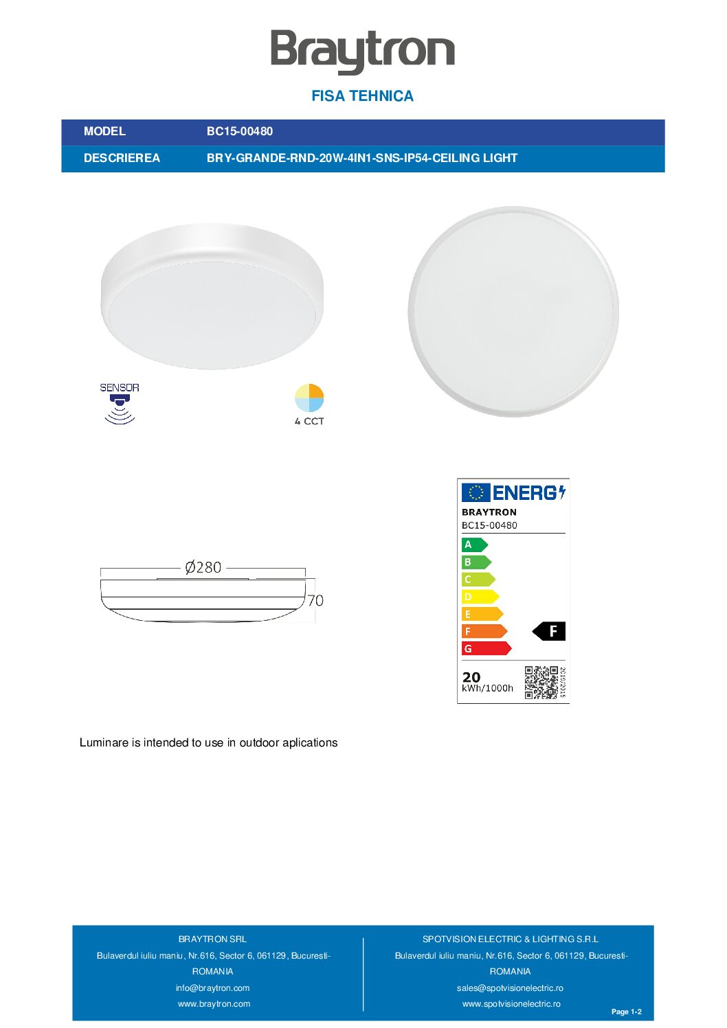 APLICA LED CU SENZOR 20W 4in1 GRANDE IP54 - imagine 7